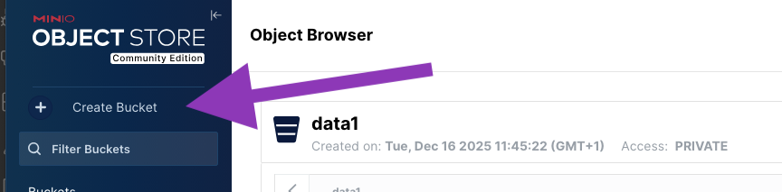 Create bucket on MinIO